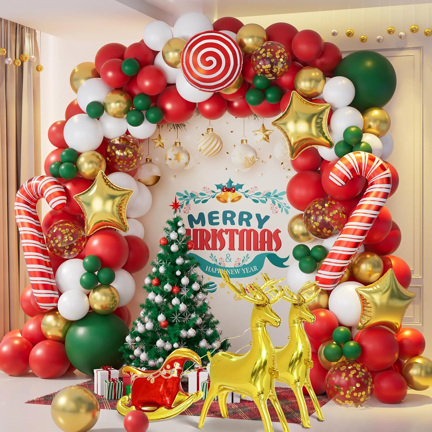 Balloon Arch Kit - AobkDeco 138-delige kerstballonboogset met rode, groene,