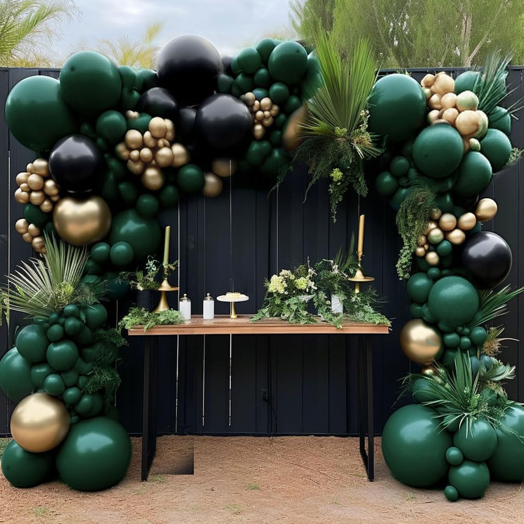 Balloon Arch Kit - Zwarte, groene en gouden ballonkrans, dubbel