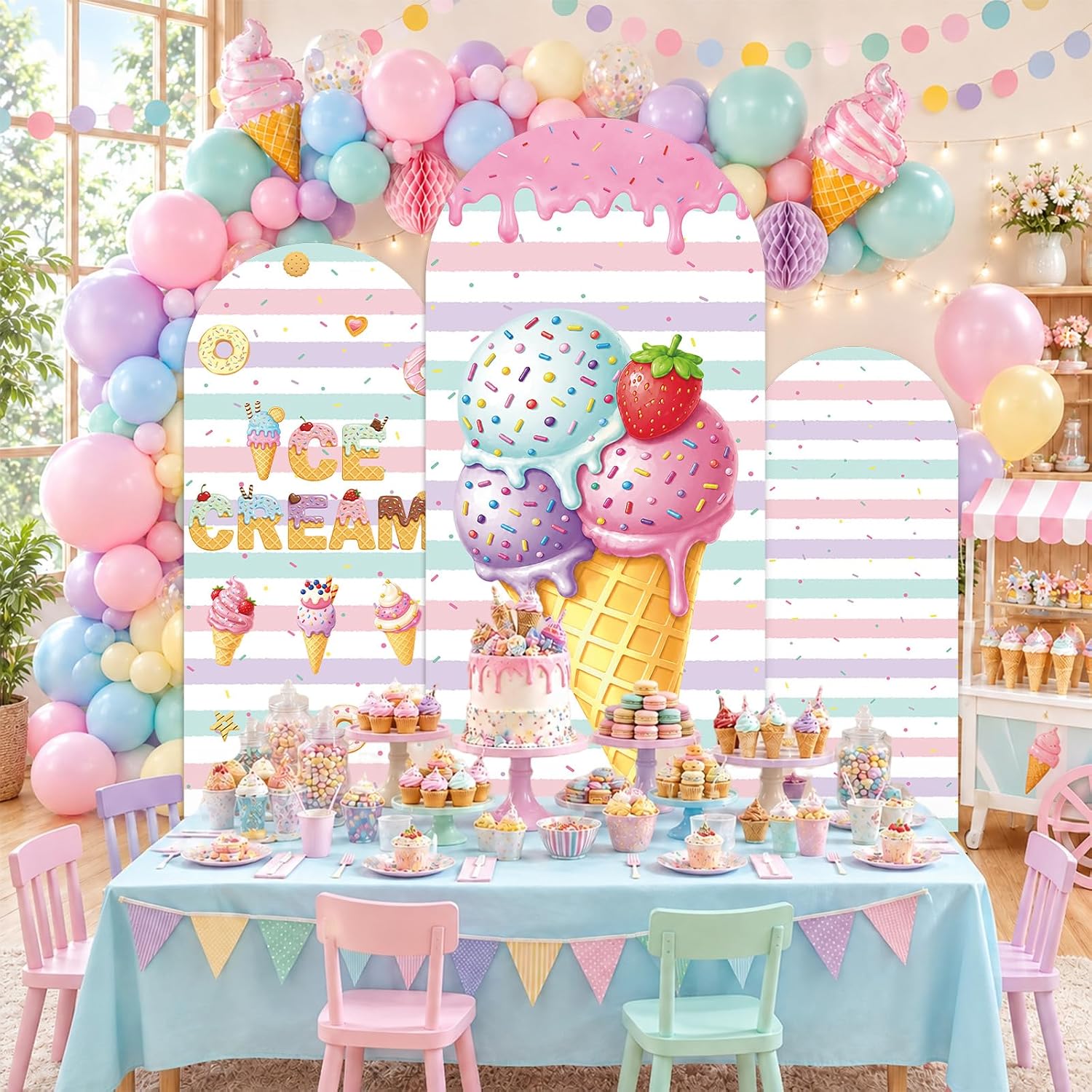 Dessert Table Backdrop - Op maat gemaakte, dubbelzijdige, gestreepte achtergrond