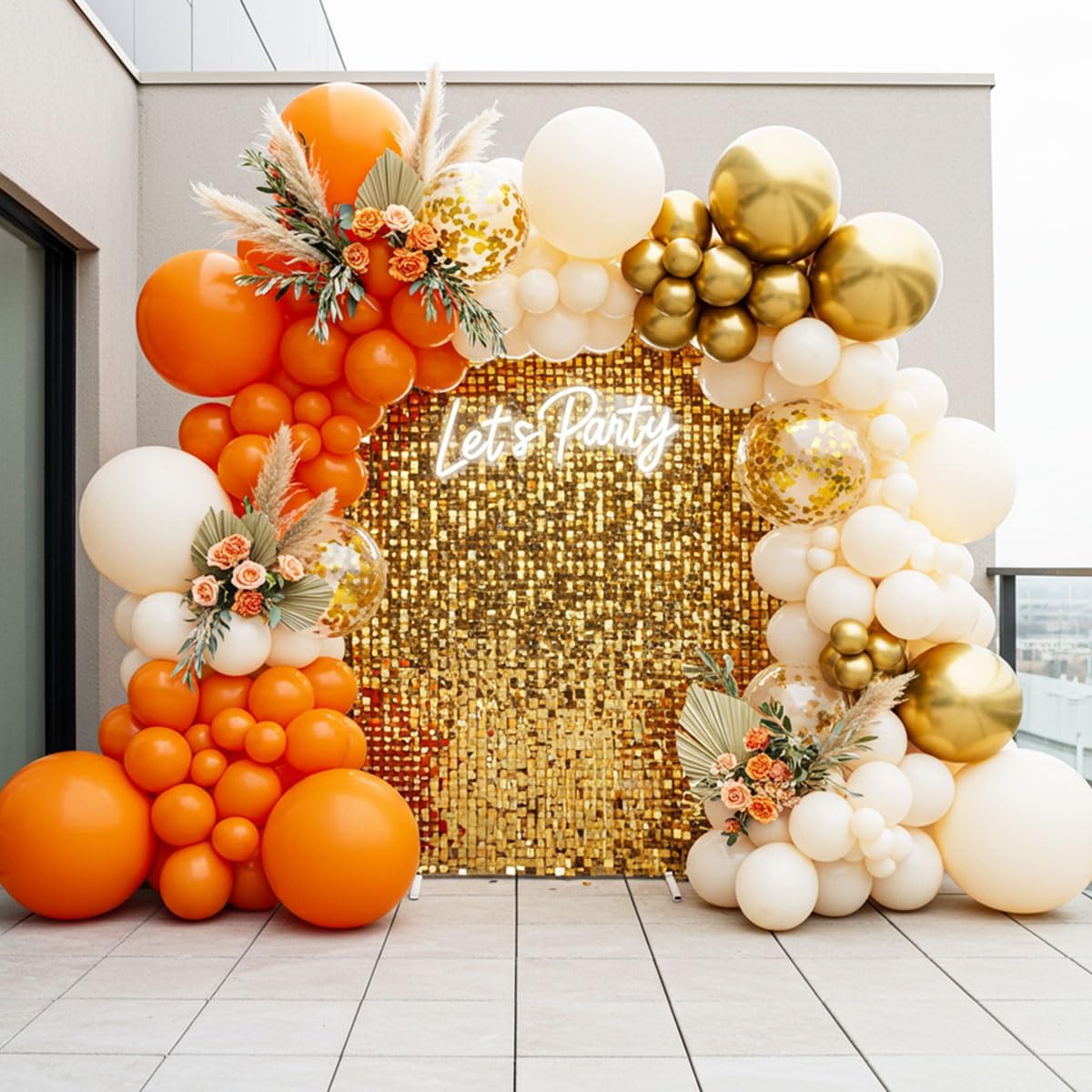 Balloon Arch Kit - Dubbel gevulde oranje ballonboogset met ivoorkleurige