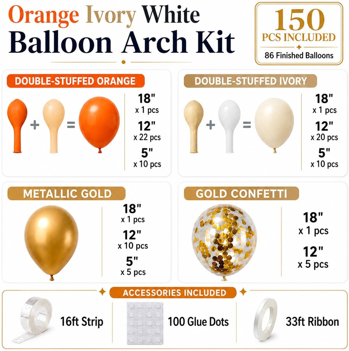 Dubbel gevulde oranje ballonbo - Balloon Arch Kit recensie en prijs